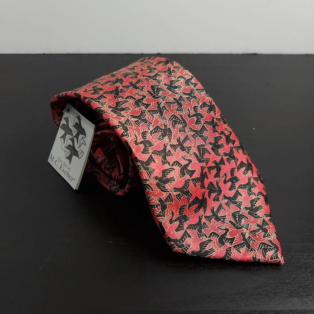 M.C. Escher Tie Necktie Mens Red Bird Tessellation Art Print Woven Classic New